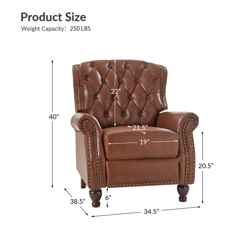 Amaira 34.5'' Wide Genuine Leather Manual Wing Chair Recliner (Set of 2), Brown 