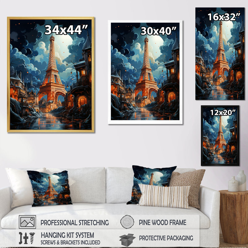 La tour Eiffel, suralisme II - paysages urbains, impressions sur toile, H 40 po x l 30 po x P 1,5 po, Encadrement doré