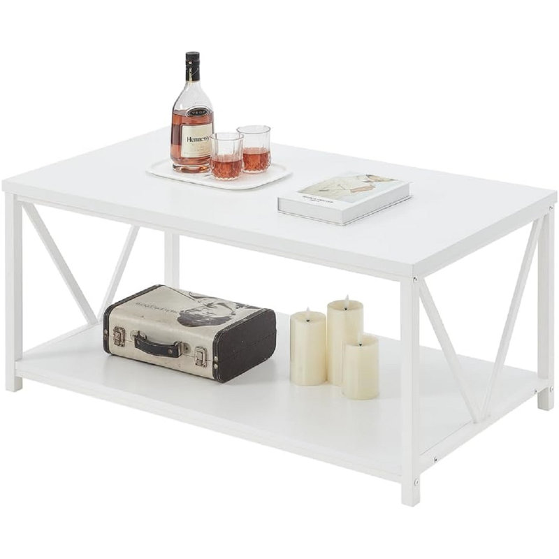 White Oak Rustic Coffee Table with Storage Shelf