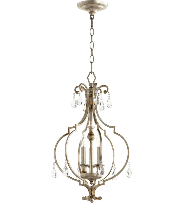 Lustre géométrique 3 lumières unique/relevé Richason, Feuille argentée vieillie