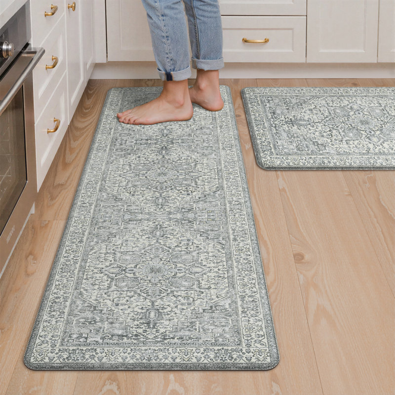 Anti-Fatigue Anti-Slip Waterproof Kitchen Mat, Runner 1'5" x 4'11", Beige/Gray