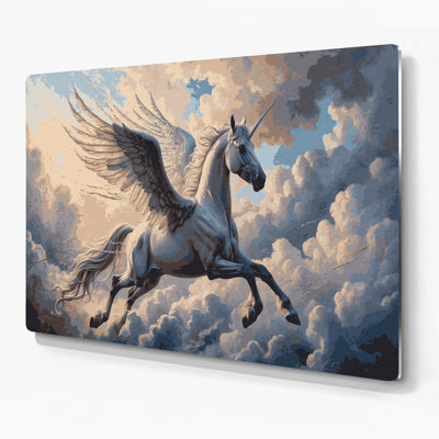 Art mural en métal Sci Fi Pégase volant à travers les nuages
