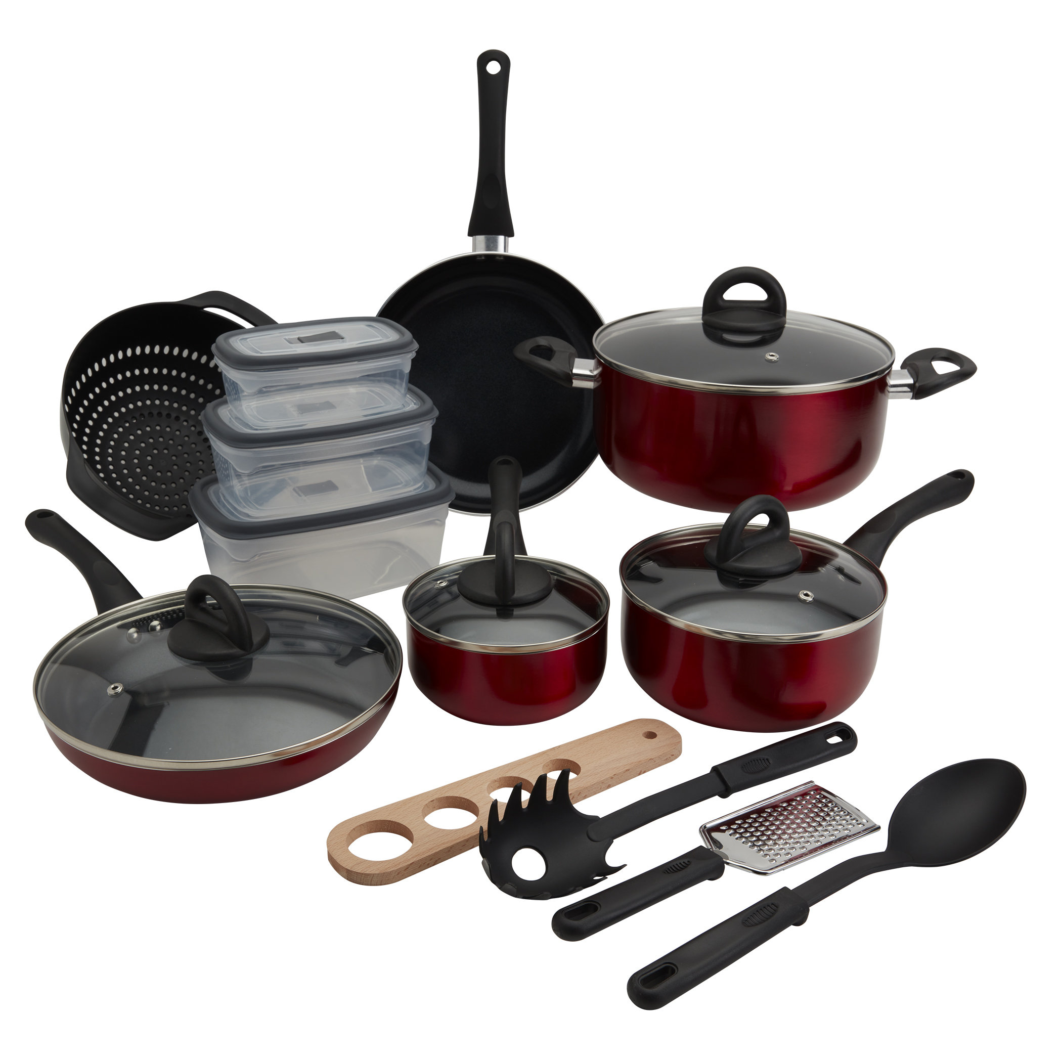 Basic Essentials 20-Piece Nonstick Aluminum Cookware Set with Strainer ...