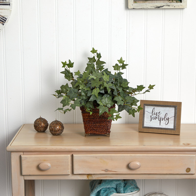 17'' Faux Ivy Plant in Wood Planter