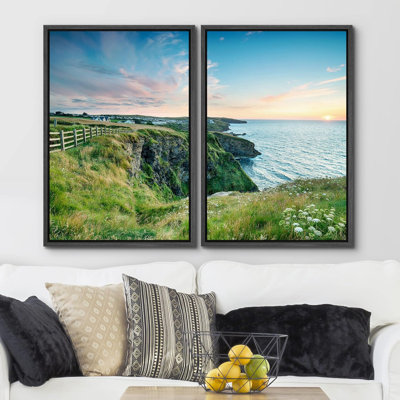 " Vibrant Ocean Sea Horizon Mountain Cliff Nature Landscape Photography Decor " 2 - Pieces