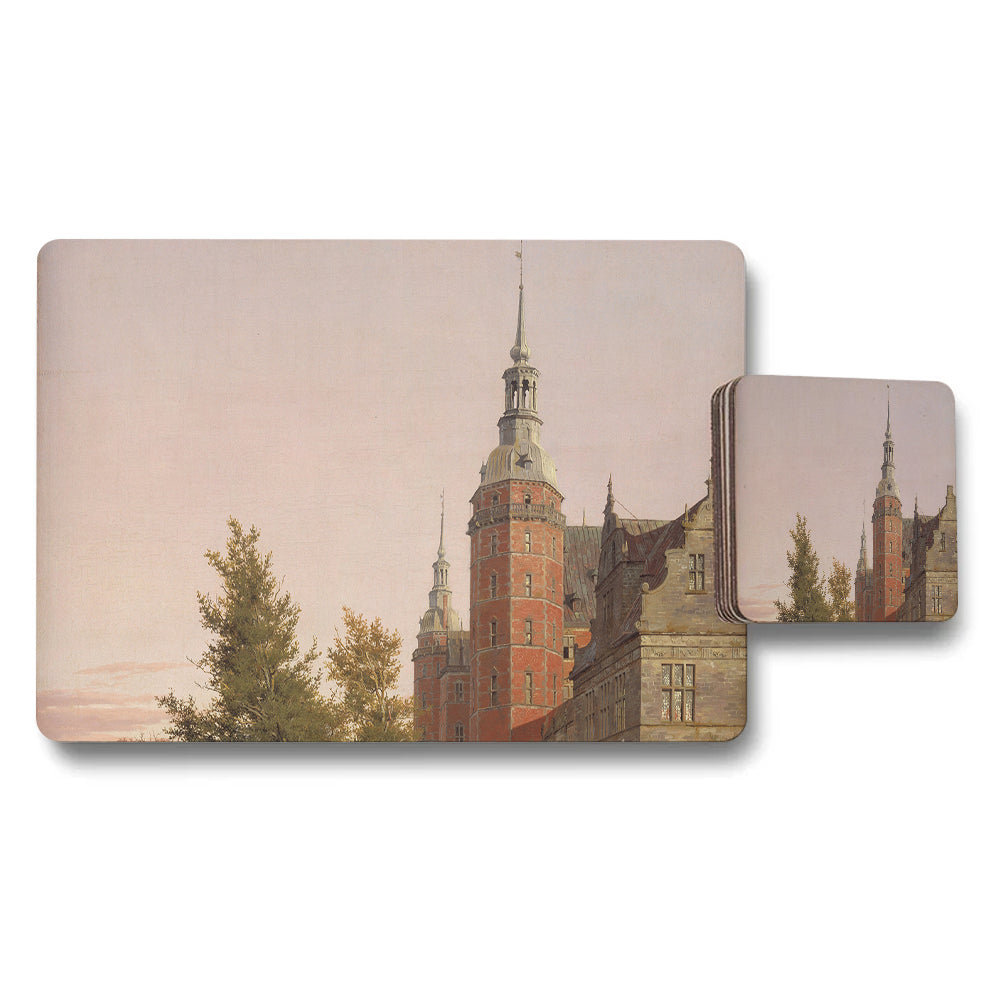 Vintage Castle Tower Placemat And Coaster Set With Historic Architecture