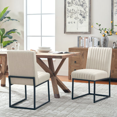 Chenille Upholstered Dining Chairs with Iron Leg Frame Side Chair (Set of 2) 