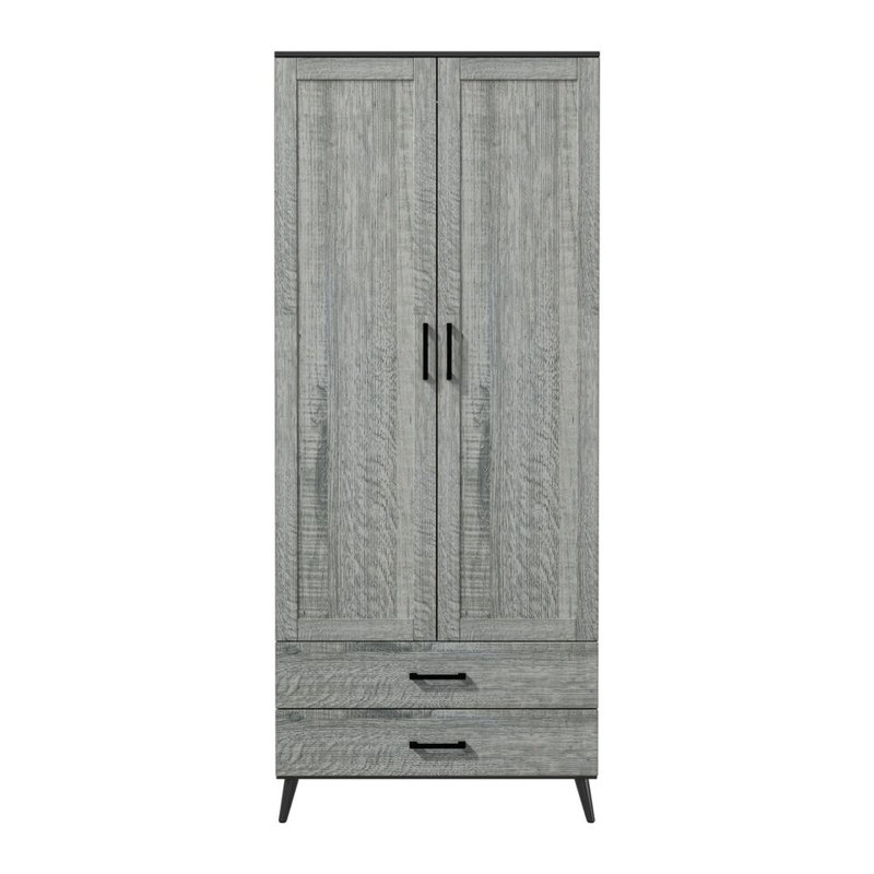 Bosse Solid Wood Wardrobe, Black Ash Grey