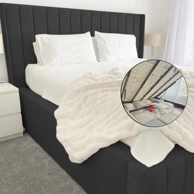 Ivy Panel Ottoman Storage Bed - Contemporary Velvet Upholstered Gas Lift Bed Frame with Headboard