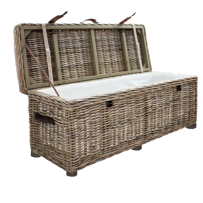 Aliyaha Handmade Kubu Rattan Blanket Box Bench Seat. Lift Top Ottoman Storage. Lined Interior