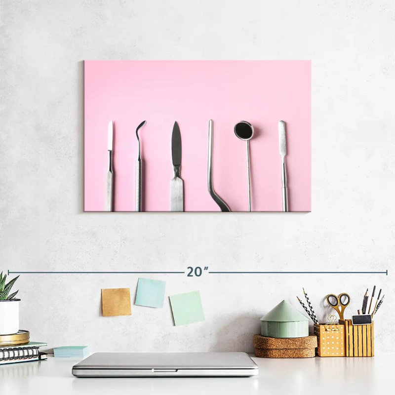 Dental Tools On Pink, 8" H x 12" W
