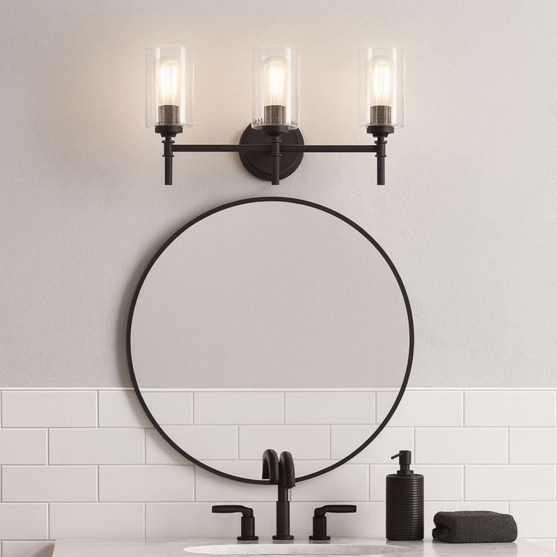 Wexton 3-Light 5.44” Wide Vanity Light, Clear Bubble, Matte Black