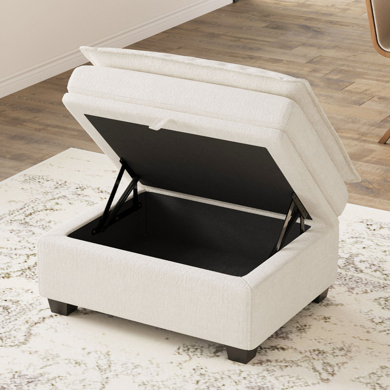 Luna Chenille Storage Ottoman, Beige