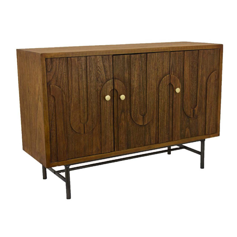 Console de rangement, 3 portes, en bois brun sculpté en U de 47 po