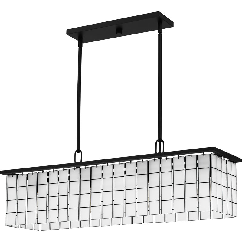 Matte Black and White Glass 4-Light Island Chandelier