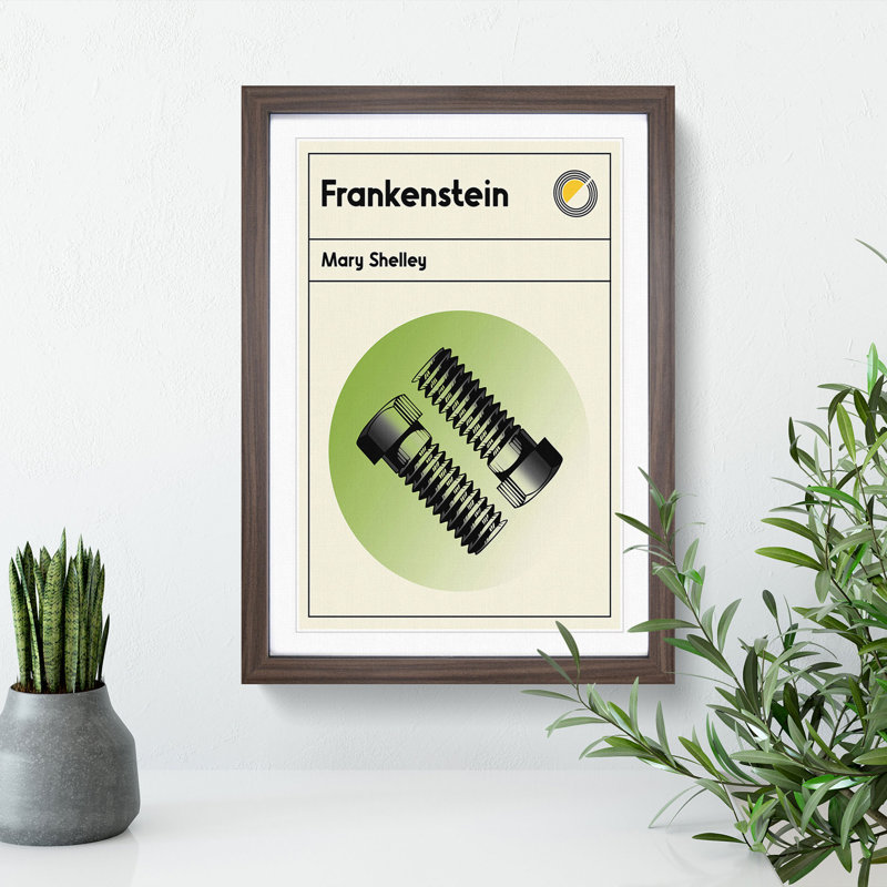 Book Cover Frankenstein Mary Shelley - Picture Frame Graphic Art, Walnut, 48cm H x 36cm W x 2cm D