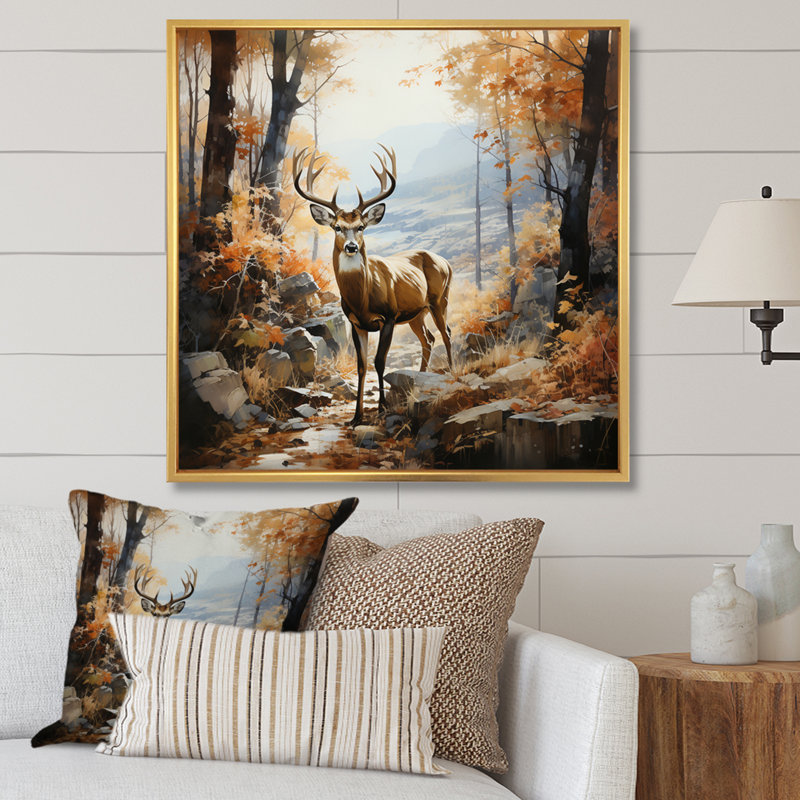 Cerf automne sérénade - impression, H 36 po x l 36 po x P 1,5 po, Cadre flottant doré