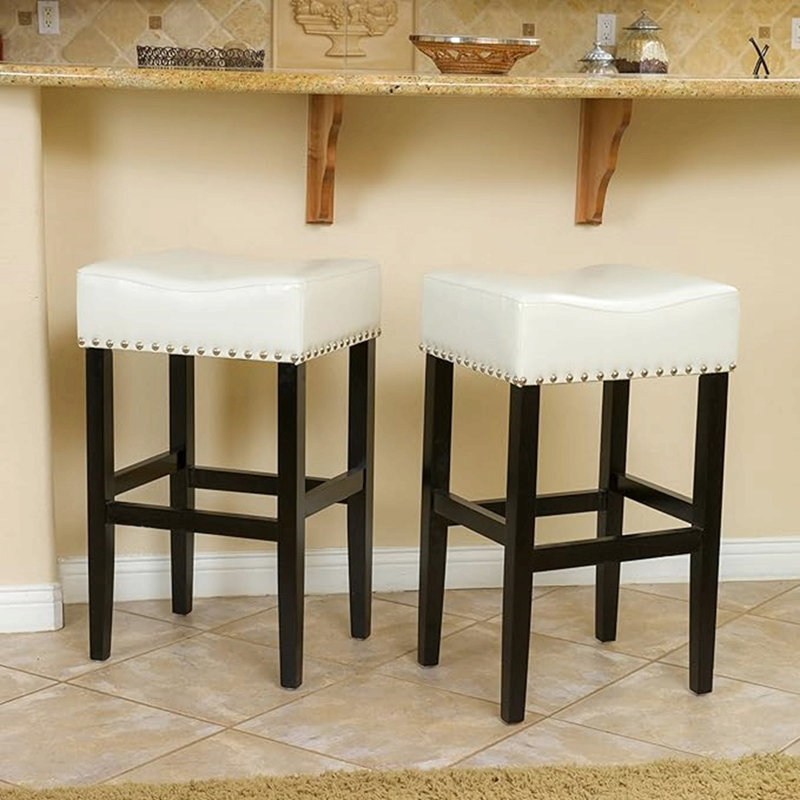30-Inch Backless Ivory Faux Leather Counter Stool (Set Of 2)