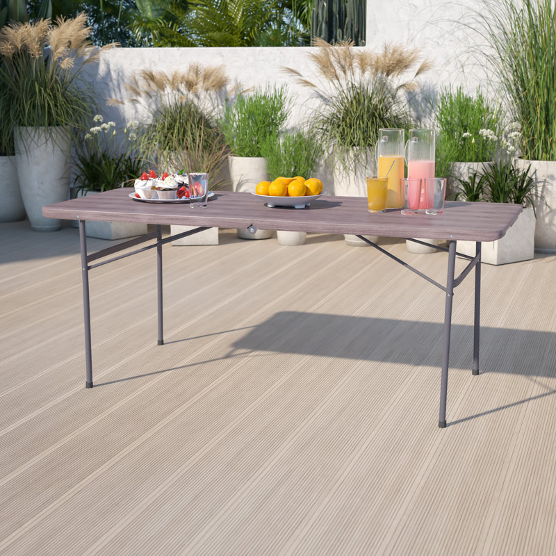 Noah 6' Rectangular Plastic Folding Event Table with Carrying Handle, Brown