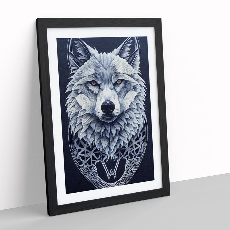 Wolf Art Deco No.2 - Print, Black Framed Paper, 66cm H x 48cm W, White