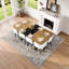 Ensemble de salle à manger 9 pièces 9 pièces pour 8 chaises de table en grain de bois bicolore et 8 chaises en similicuir blanc-520310213