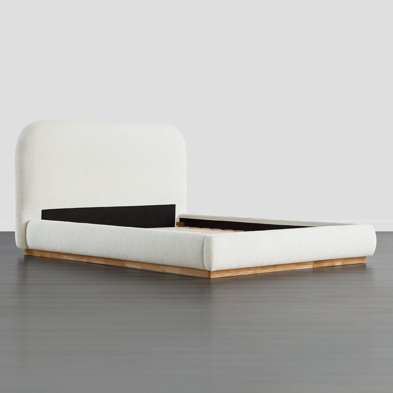 Burritt Modern Boucle Upholstered Rounded Headboard Platform Bed with Solid Wood Frame, Queen