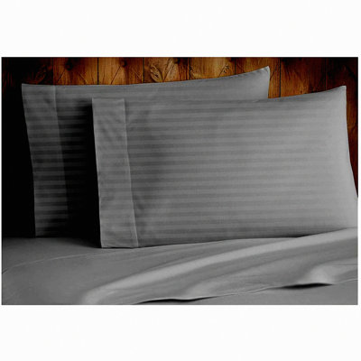 Luxury GOTS Cotton Sateen Pillowcase Set - Damask Stripes Smoke Grey - 2 PC Size - Premium Bedding Collection