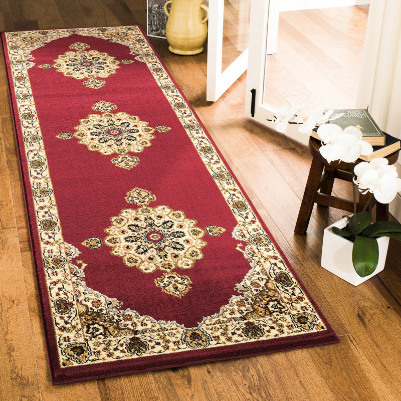 Tapis rouge classique 2 pi 7 po X 3 po, polypropylène avec motif médaillon