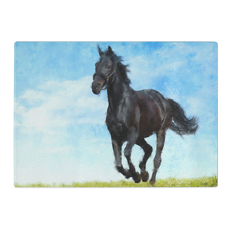 Black Horse Painting Chopping Board, 0.4cm H x 29cm W x 39cm L
