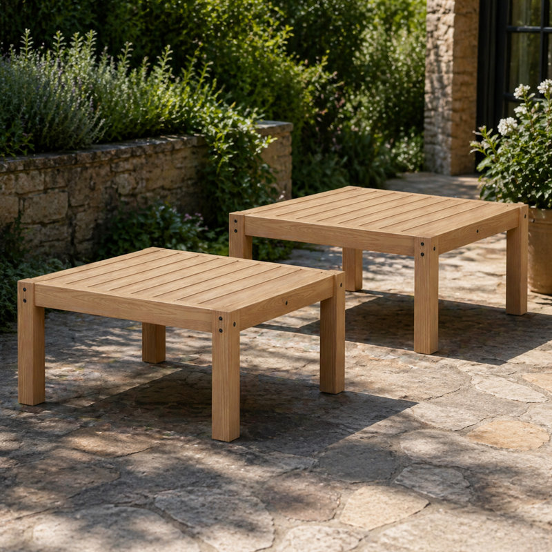 Square Outdoor Side Table , 27.4" In. W 13" In.h, Teak(Set Of 2), Brown