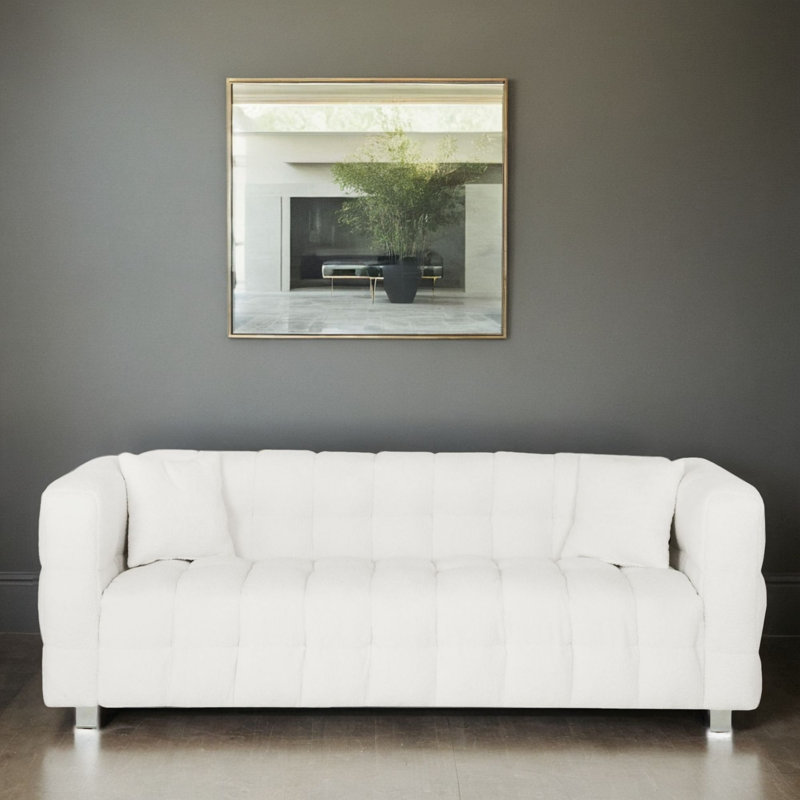 80'' Upholstered Sofa, Beige Polyester Blend, 28" H x 80" W x 29" D