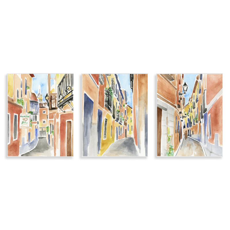 Ensemble historique de 3 plaques murales, édifices de la ville historique de Madrid, design par June Erica Vess