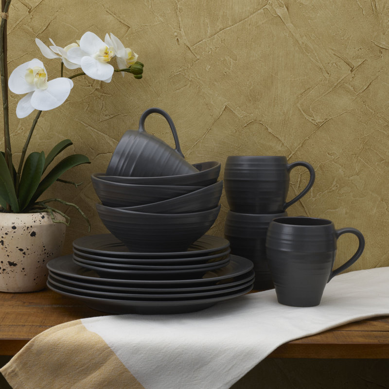Swirl Graphite 16-Piece  Dinnerware Set, Service for 4