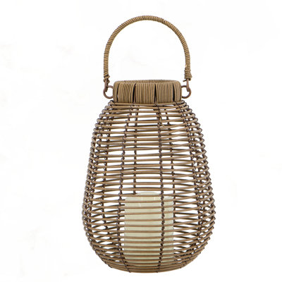 Lanterne en rotin de poly 7,9 x 7,9 x 10,6 po avec bougie blanche DEL