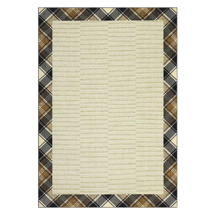 Modern Checkered Bordered Area Rug Machine Washable Rug Low Pile Throw Carpet Non Slip Non Shedding Floor Cover Stain Resistant Folding Carpet For Home Decor