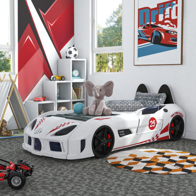 Lunnie Twin Race Car Bed with LED Lights and Remote Sounds