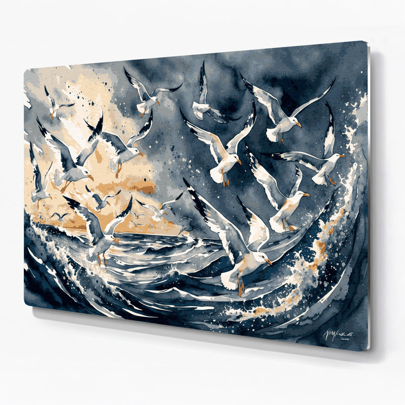 Oiseaux, mouette argentée, art mural en métal beige, H 288 po x l 432 po x P 0,05 po