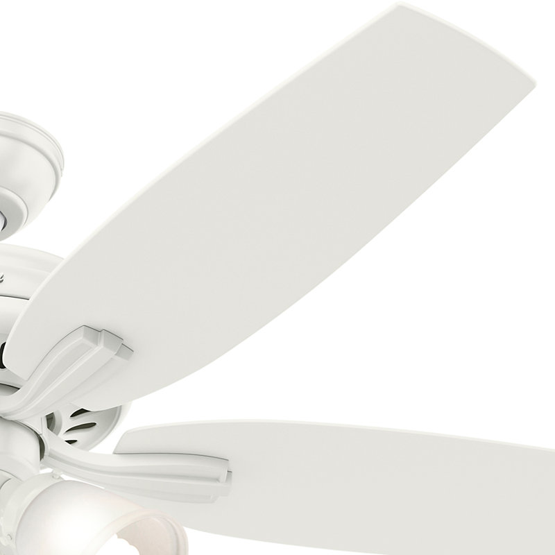 52" Newsome 5 - Blade Standard Ceiling Fan with Pull Chain and Light Kit Included, Fresh White