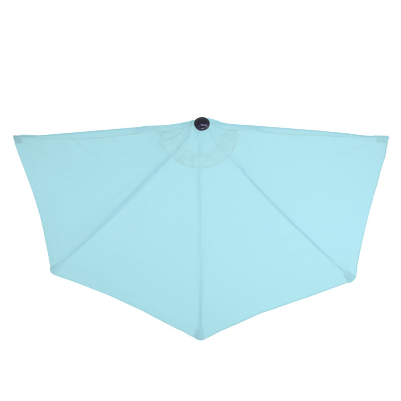 Blue Steel Half Round Patio Umbrella with Easy Crank