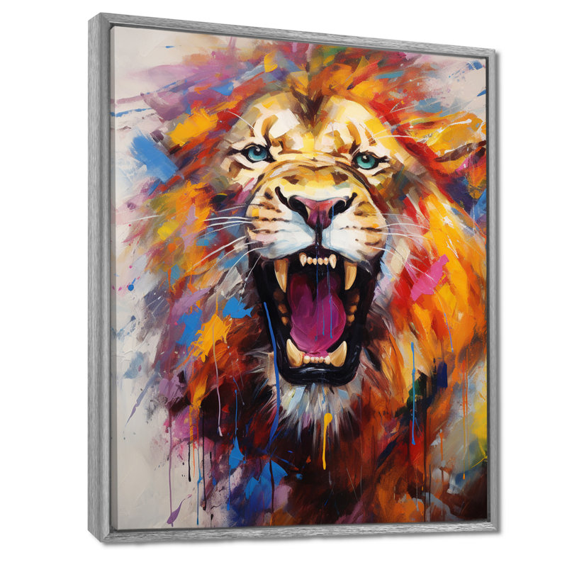 Abstrait lion rugissant - Lion, art mural, H 20 po x l 12 po x P 1 po, Encadrement argenté
