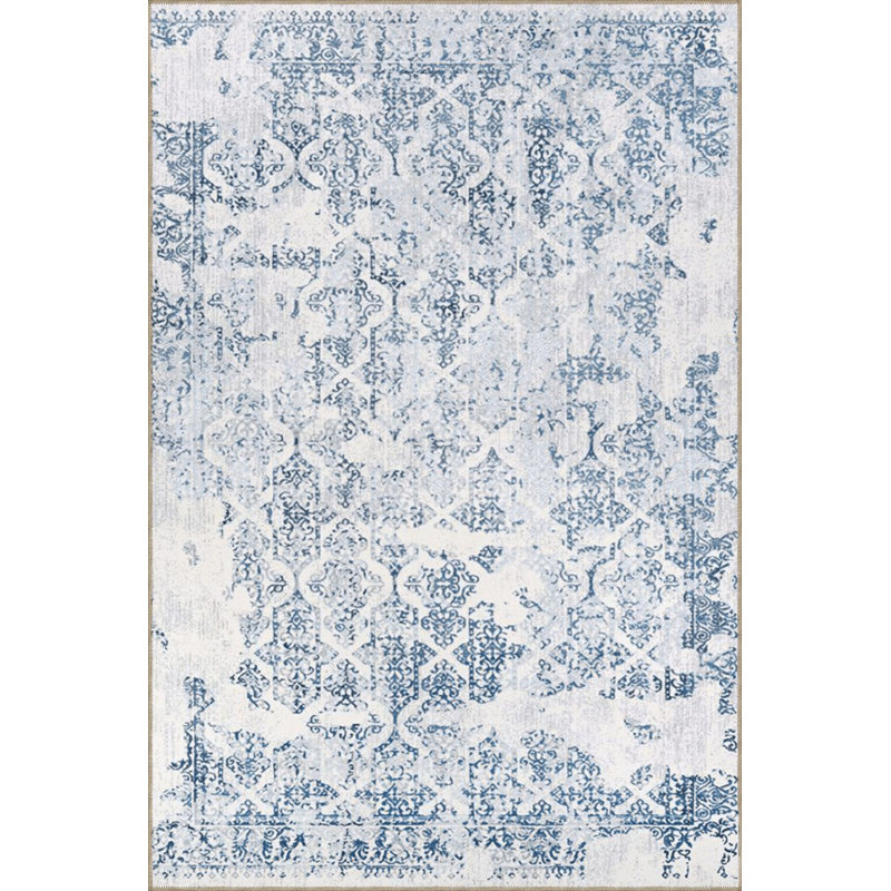 Tapis décoratif moderne bleu à motif abstrait lavable à la machine, Tapis de couloir 2 pi 6 po x 6 pi 7 po inclus