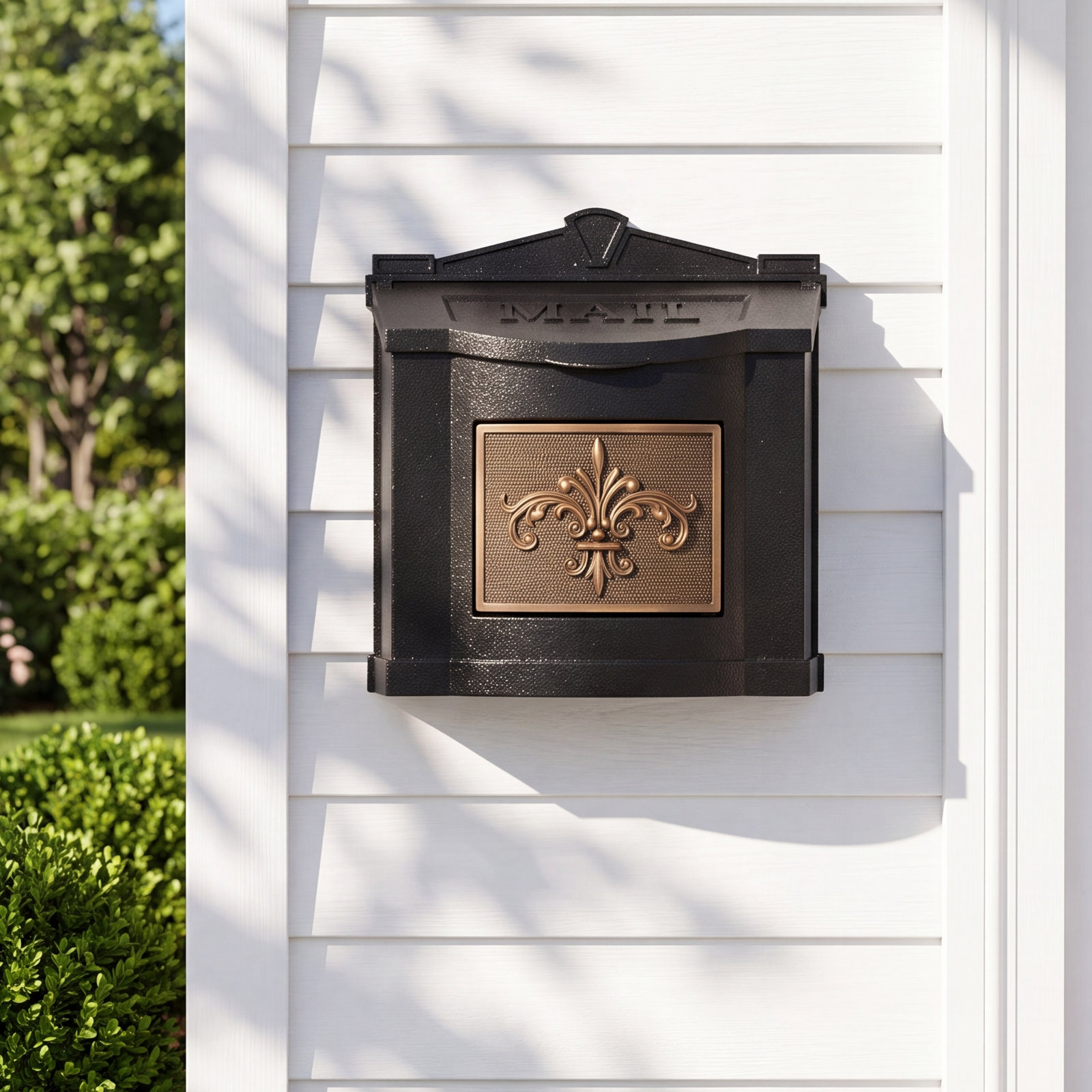 Wall-Mounted Mailbox with Brass Accent, Black