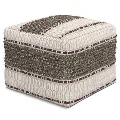 Pouf carré de 18 pouces de largeur en laine et coton tissés à la main