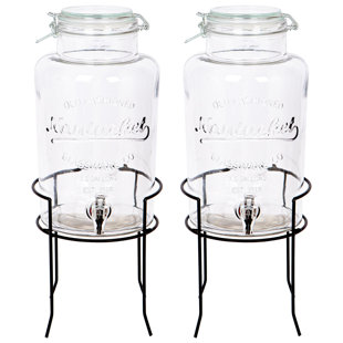 Rink Drink 2x Glass Drinks Dispensers with Tap & Stand (Set of 2)