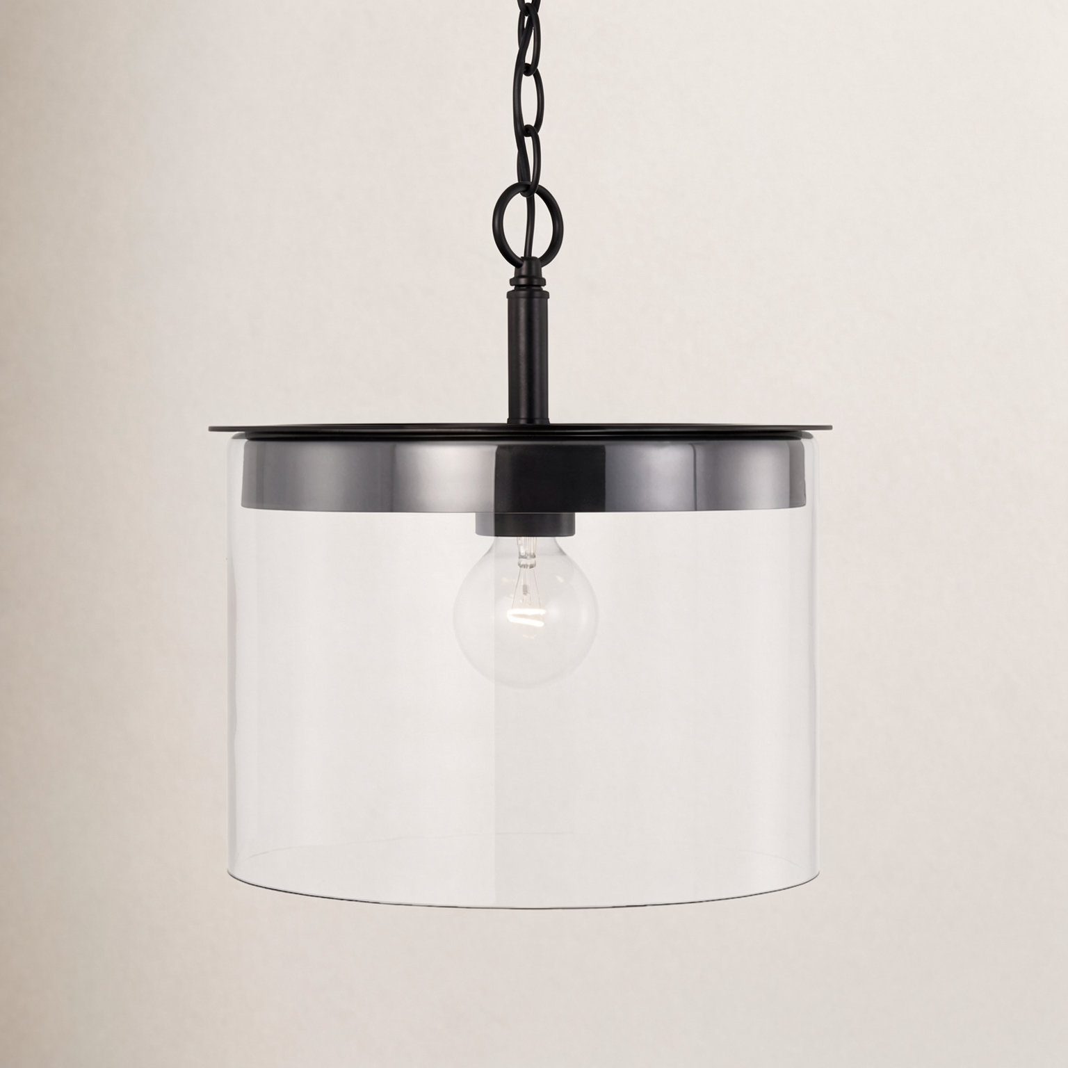 Elstone Single Light Glass Dimmable Pendant, Matte Black