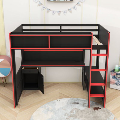 Loft Bed with Desk, Lights and Built-in Charging Station
