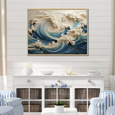 White And Blue Wave Papercut Style III - Coastal Waves Canvas Print, Wave Wall Art Print on Canvas (no textures)