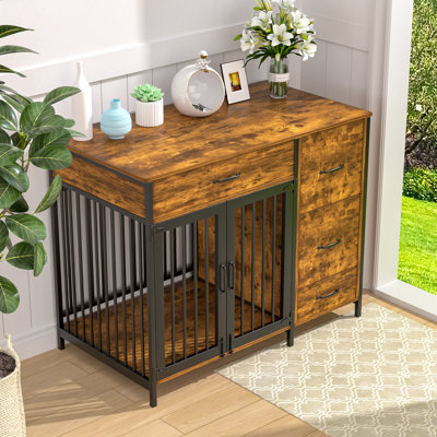 Cage pour chien de style meuble avec tiroirs de rangement Iliu