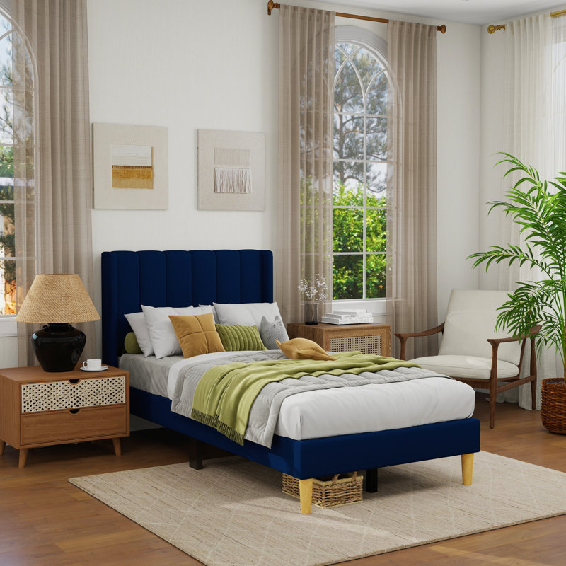 Sutter Upholstered Wingback Bed, Twin, Blue