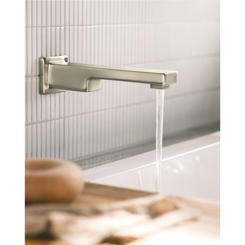 90 Degree Single Handle Wall Mount Tub Filler High Flow Tub Faucet With 10" Spout Reach, Brushed Nickel